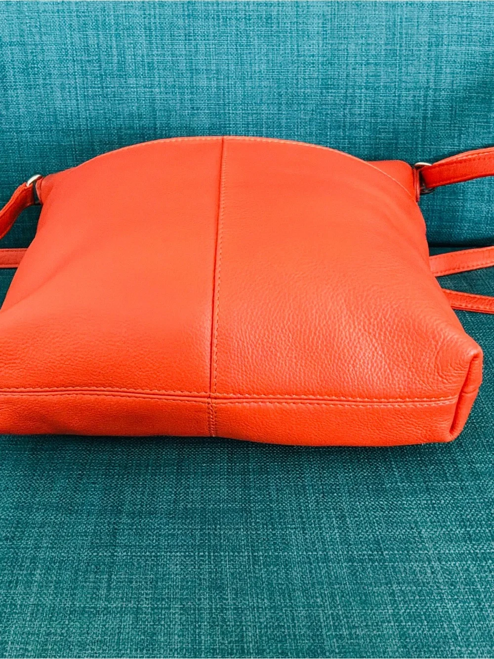 ili New York Double Zip Genuine Leather Organizer Crossbody Bag-Vibrant Orange